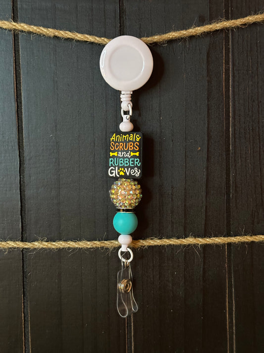 Animals Scrubs Rubber Gloves Badge Reel