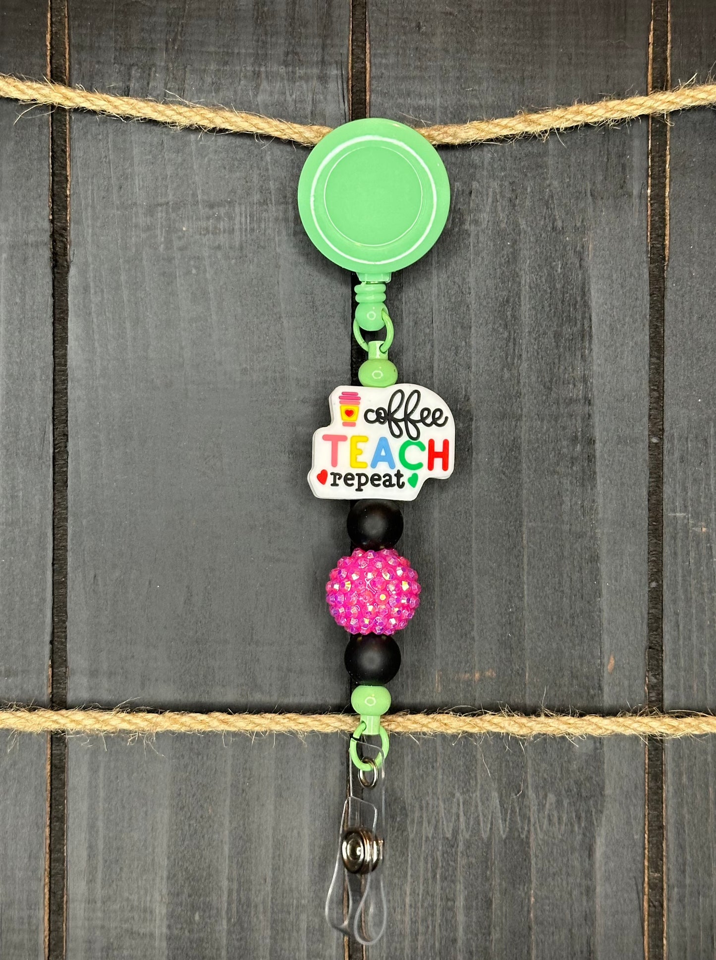 Coffee Teach Repeat Badge Reel