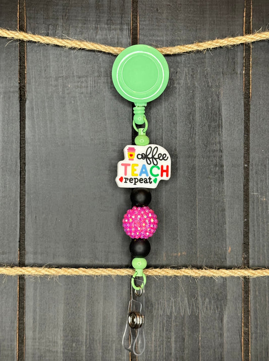 Coffee Teach Repeat Badge Reel